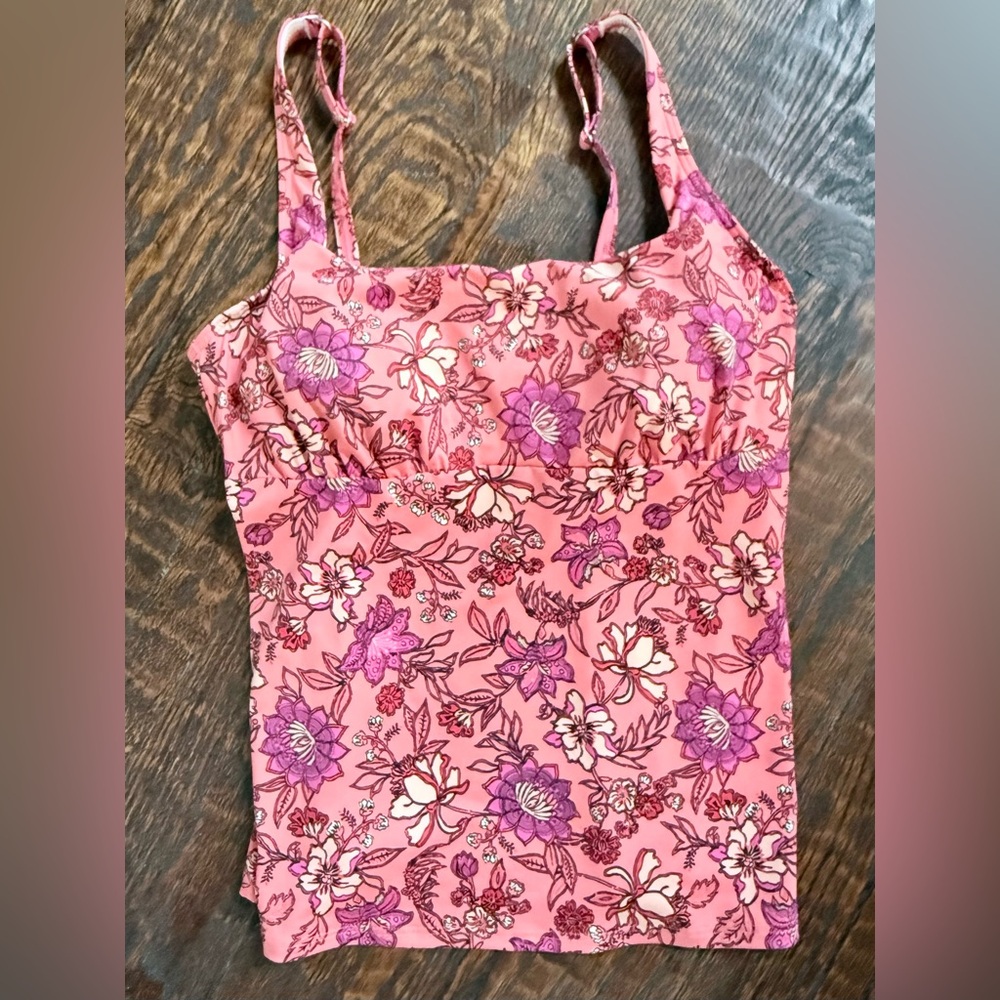 Lands' End Pink Floral Tankini Top with Purple & White Flowers- SZ 14